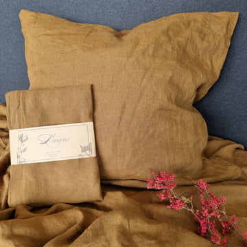 Pudebetræk i vasket hør 60 x 63 cm - okker