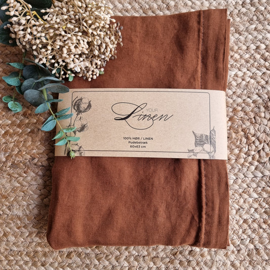 Pudebetræk hør 60 x 63 cm - brun