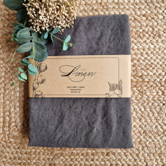 Pudebetræk i vasket hør 60 x 63 cm - antracit