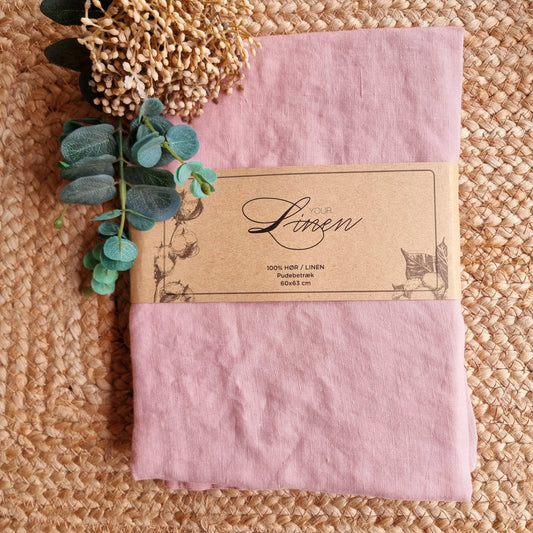 Pudebetræk hør 60 x 63 cm - lyserød
