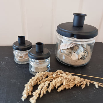 Lysestage m. holder fra Chic Antique, mini, glas/jern 4x4x5 cm