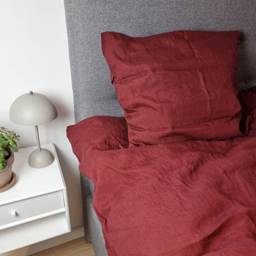 Sengetøj i vasket hør 240x220 cm - bordeaux