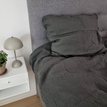 Sengetøj i vasket hør 200x220 cm - antracit
