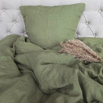 Sengetøj i vasket hør 140x200 cm - støvet grøn