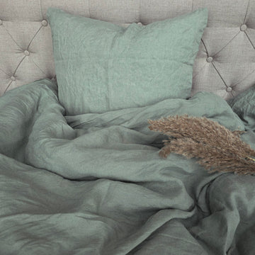 Sengetøj i vasket hør 140x200 cm - dusty green