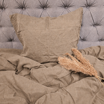 Sengetøj i vasket hør 140x220 cm - Taupe