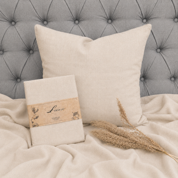 Pudebetræk i vasket hør 60 x 63 cm - Lys beige