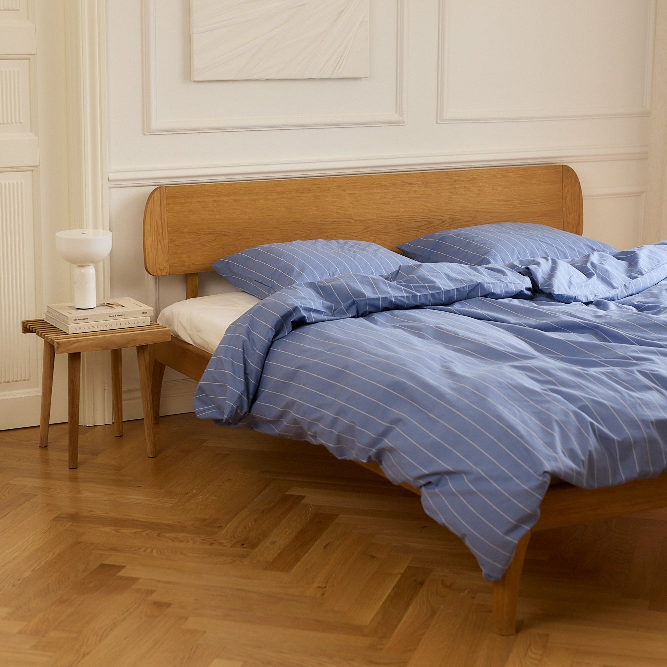 Sengetøj, Bristol blå/hvid ØKO, 140x220 cm