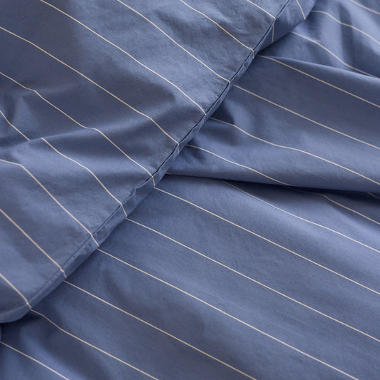 Sengetøj, Bristol blå/hvid ØKO, 140x220 cm